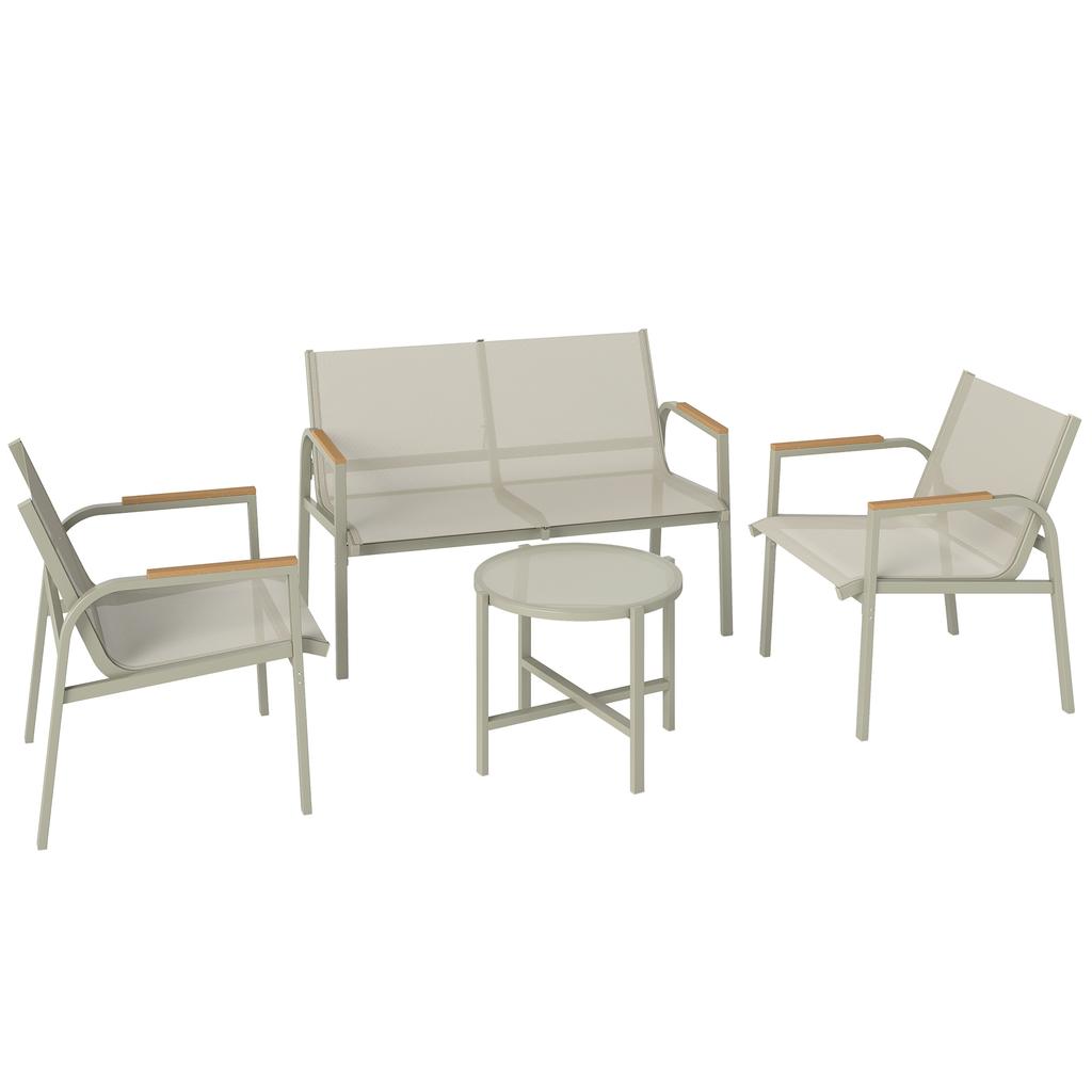 Garden Furniture Set Weatherproof Metal Seating Group for 4 People Garden Lounge with 2-Seater Sofa 2 Armchairs Side Table Green