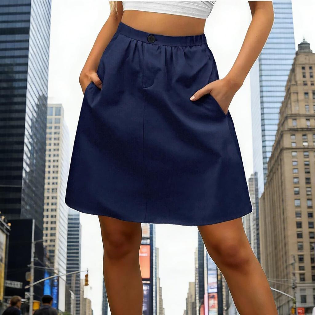 Women's Casual Loose-Fit Elastic Waistband A-Line Skirt