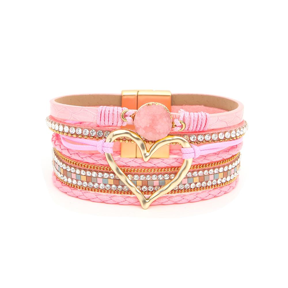 1PC Hot-selling multi-layer leather bracelet hand-woven bracelet gold love lady bracelet
