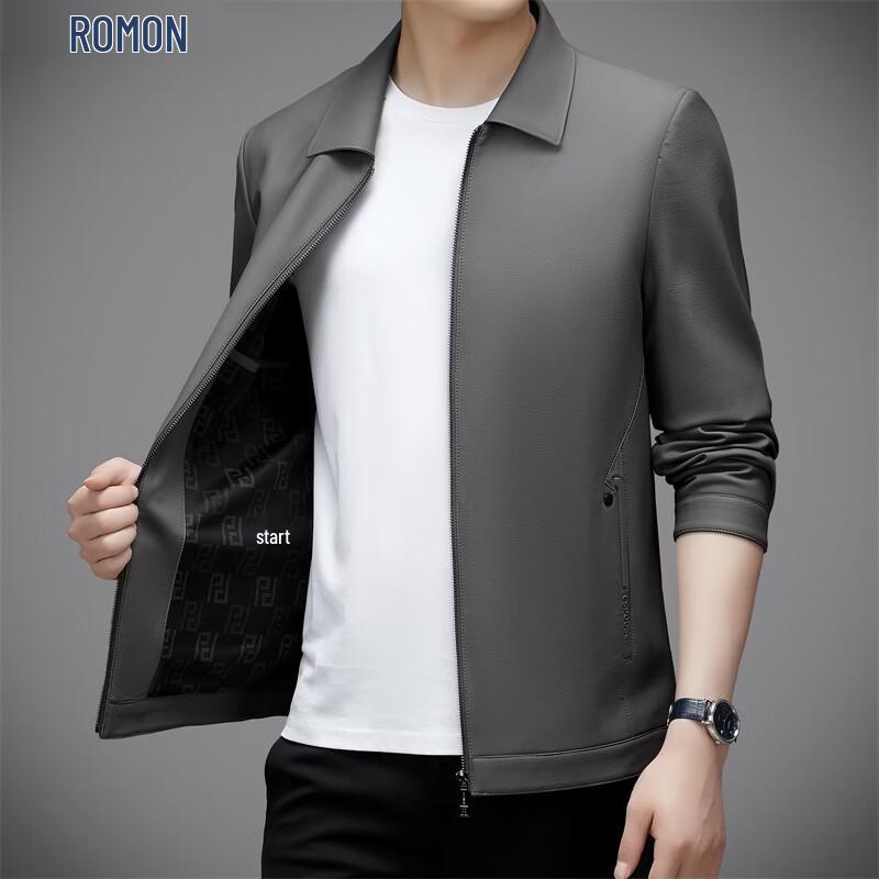 Romone Men's Autumn Lapel PU Leather Jacket