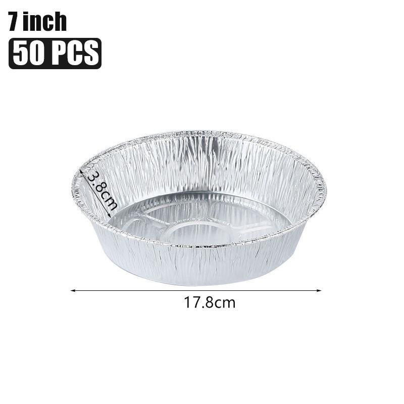 50pc Oil-proof Aluminum Foil Tin Box Round Disposable Bbq Tray Non-stick Liner Steaming Basket Mat For Cake Pastry Food Bakeware