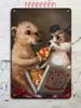 Vintage Tabby Cat Wall Art Aluminum Metal Painting Lollipop Knife Decor 20x30cm