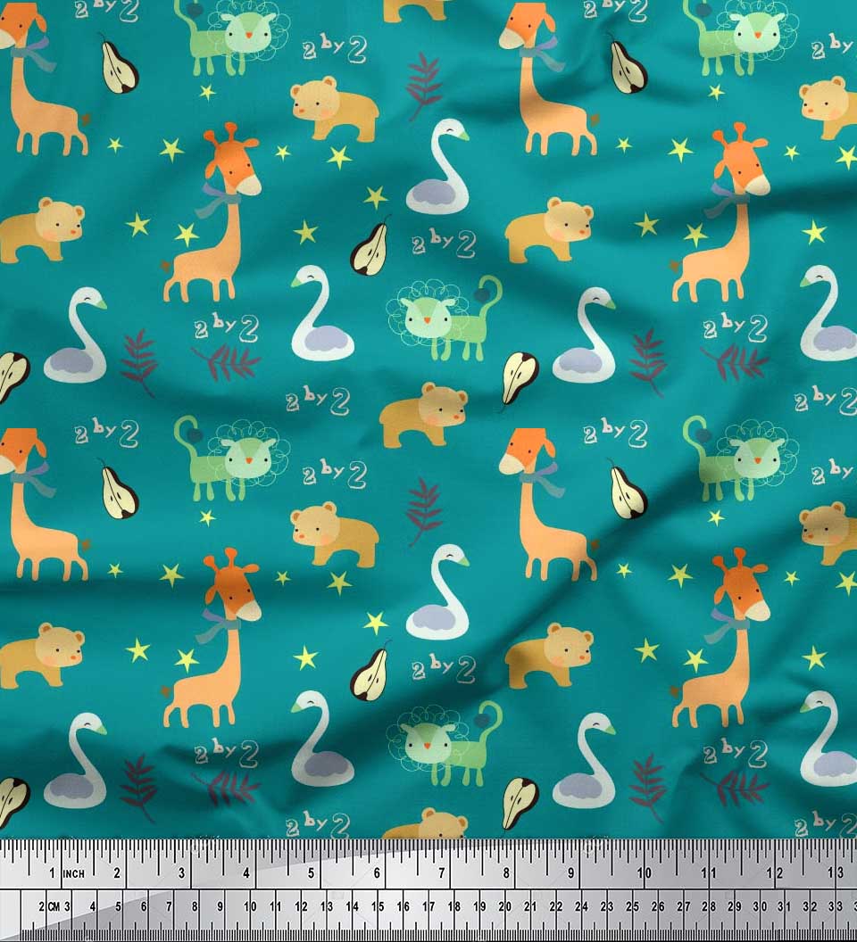 

Тканина Soimoi Purple Japan Crepe Satin Leaves, Star & Cute Animals Baby Print Тканина на метр 42 дюйма 42 Inch Wide - Poly Crepe зелений