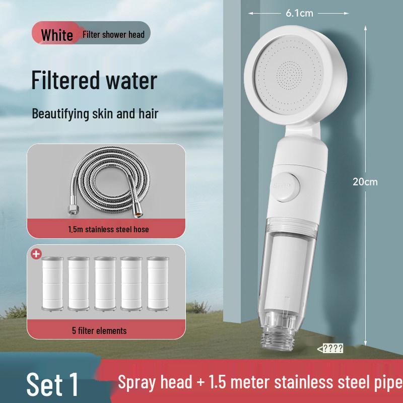 Portable Handheld Shower Head with Booster Filter & One-Button Water Stop for Travel and Dorms