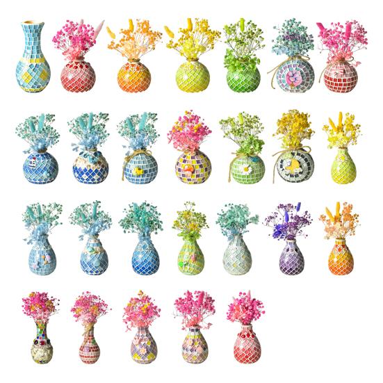 1 Set Handmade Mosaic Vase Kit with Wooden Vase Mosaic Tiles Tools Kids Adults Beginner Handcrafted