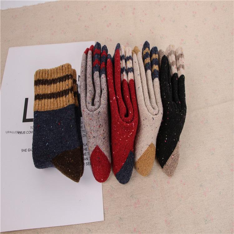 Japanese Style Women's Warm Rabbit Wool Socks - Autumn/Winter, Thick Two-Bar Terry Dot Yarn