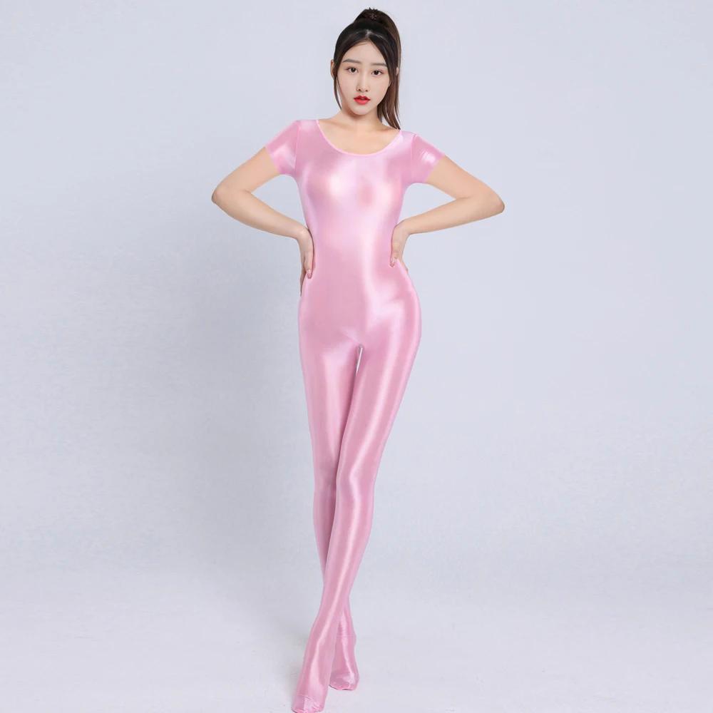 Sexy Women Cosplay Maid Leotard Oil Shiny Glossy Satin Smooth Shapping Bodysuit Elastic Tight Bodysuits Sex Game Sm Fun Cos Ootd