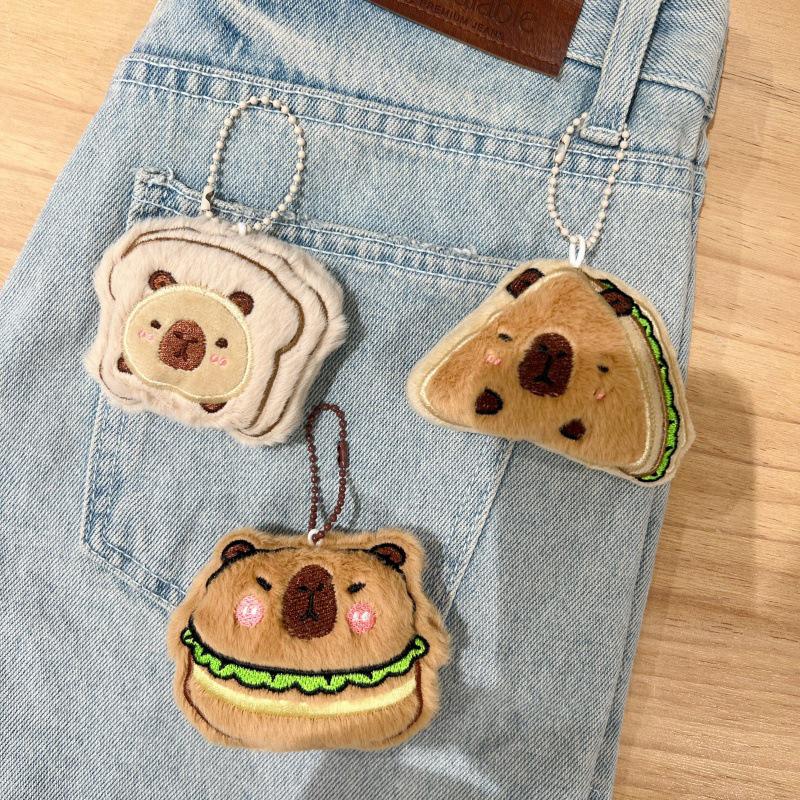 Llavero de peluche con forma de hamburguesa y capibara, diseño de sándwich, para coche, mochila, bolso, decoración, regalo para niños.