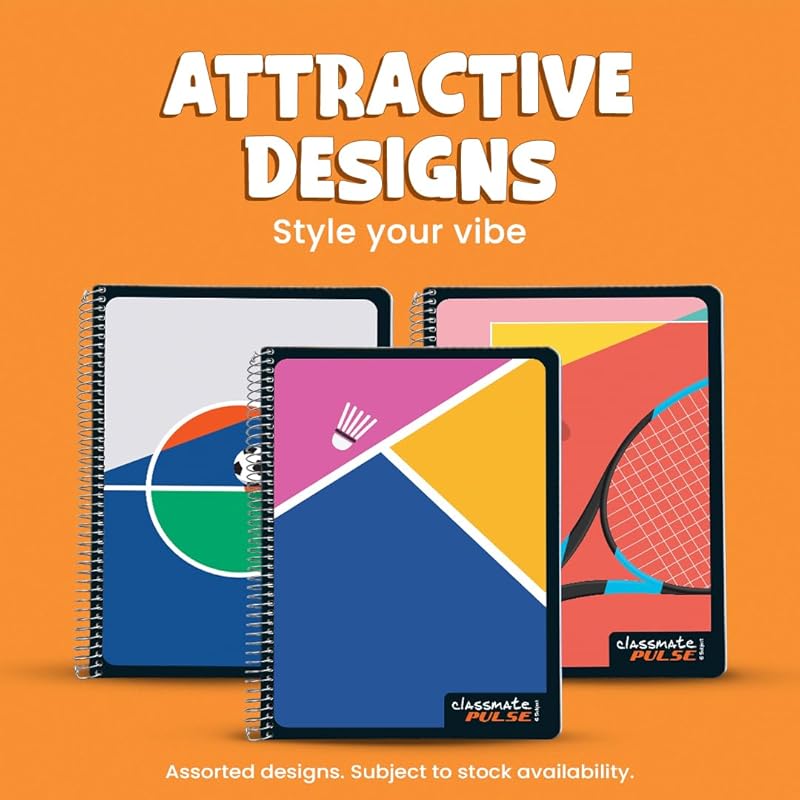 Classmate Pulse 6 Subject Spiral Notebook - Pack of 1 | Single Line | 500 Pages | A4-29.7cm x 21.0cm | Attractive Cover