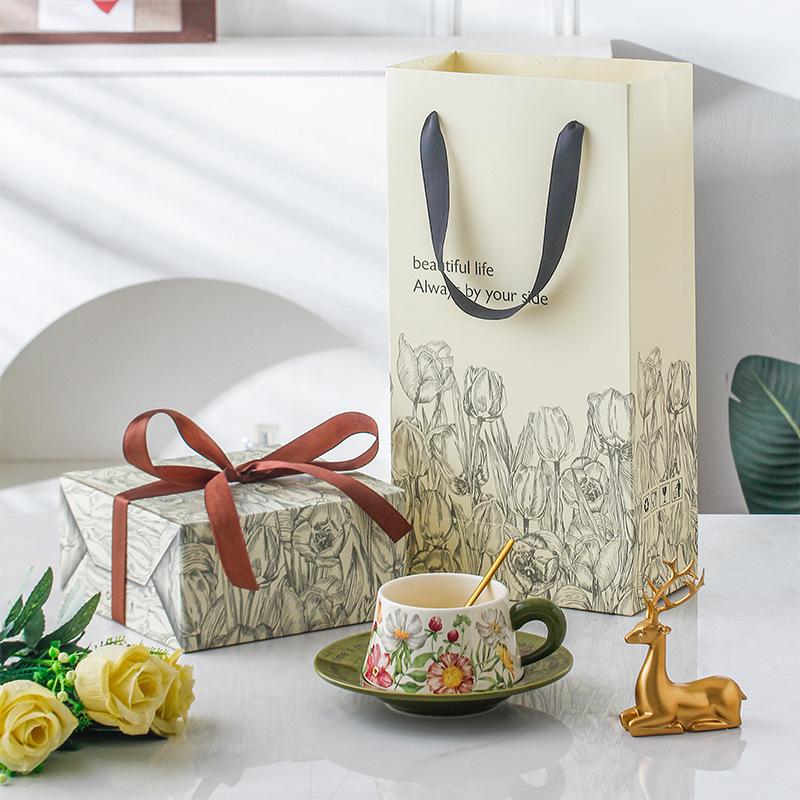 

High quality Design Chinese style Ceramic Cups and Plates Sunflower Cups and Plates Coffee Cups and Plates Gift Box Set Afternoon Tea Mugs 300ML