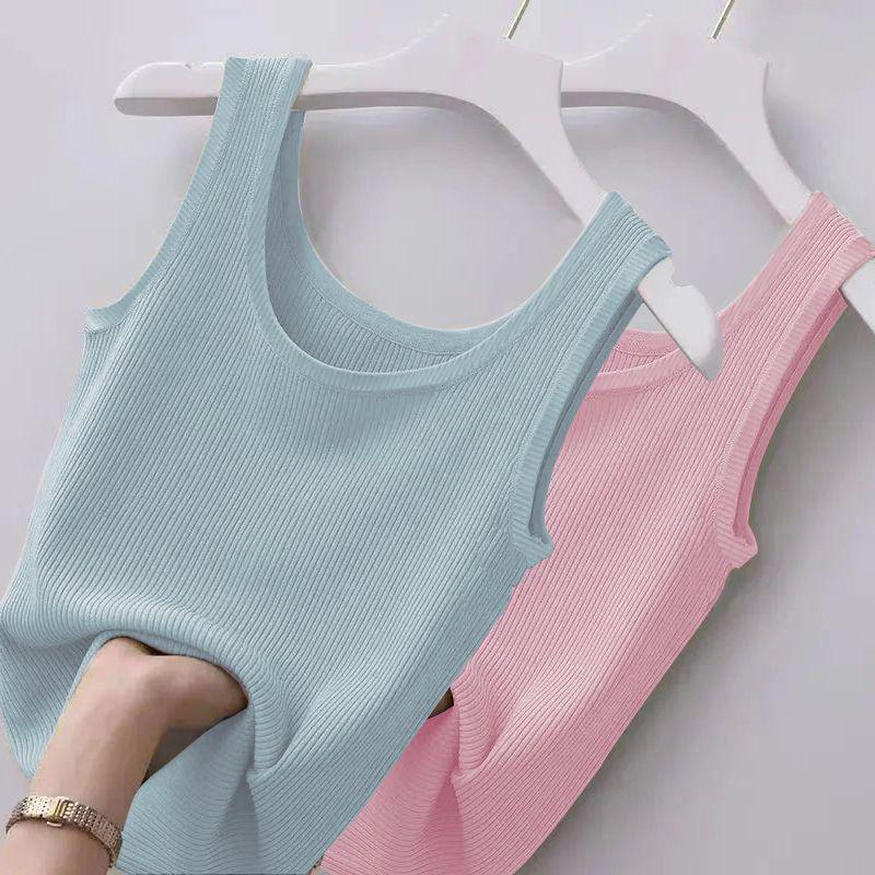 Ribbed Ice Silk Plus Size Tank Top for Women - Sleeveless, Slim Fit, Ideal for Layering or Wearing Alone in Spring/Summer. No Chest Pads.