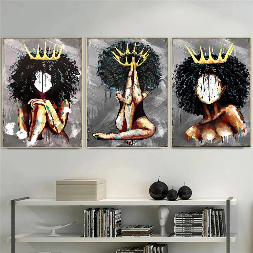 Black Woman With Crown Model Wall Art Poster Faceless Nordic Mural Modern Home Decor Canvas Pictures Prints Living Room Decorate
