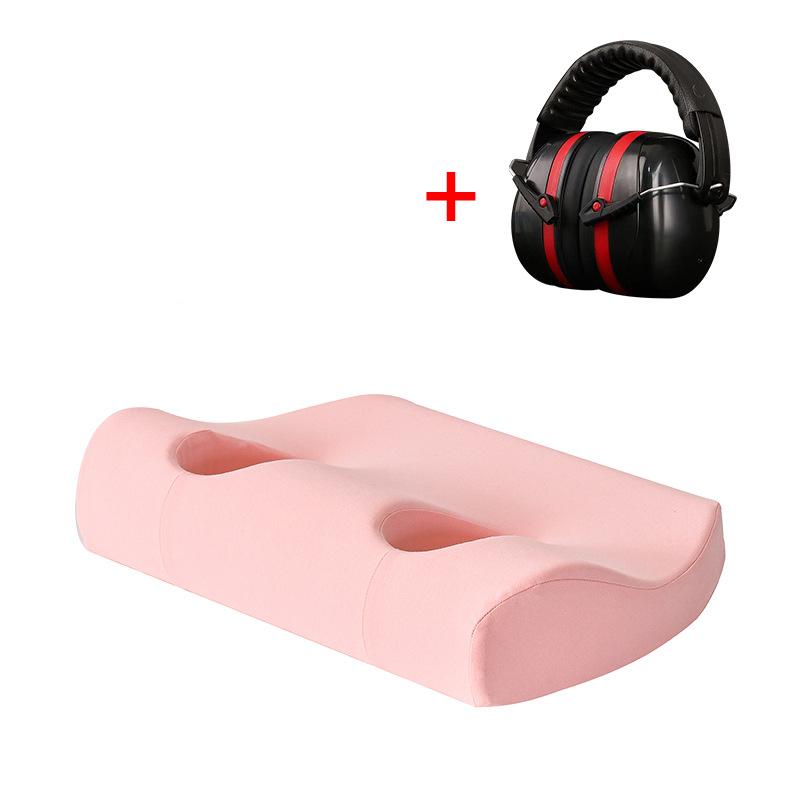 

Подушка для шеи из пены с эффектом памяти, с отверстиями и шумоподавляющими наушниками, удобная наволочка для защиты ушей, идеально подходит для путешествий и отдыха розовый