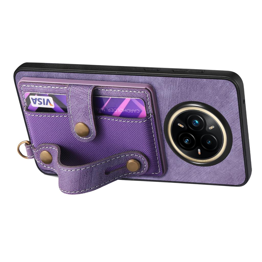 For Realme 14 Pro 5G Retro PU Leather Back Cover with Card Holder and Wristband Kickstand