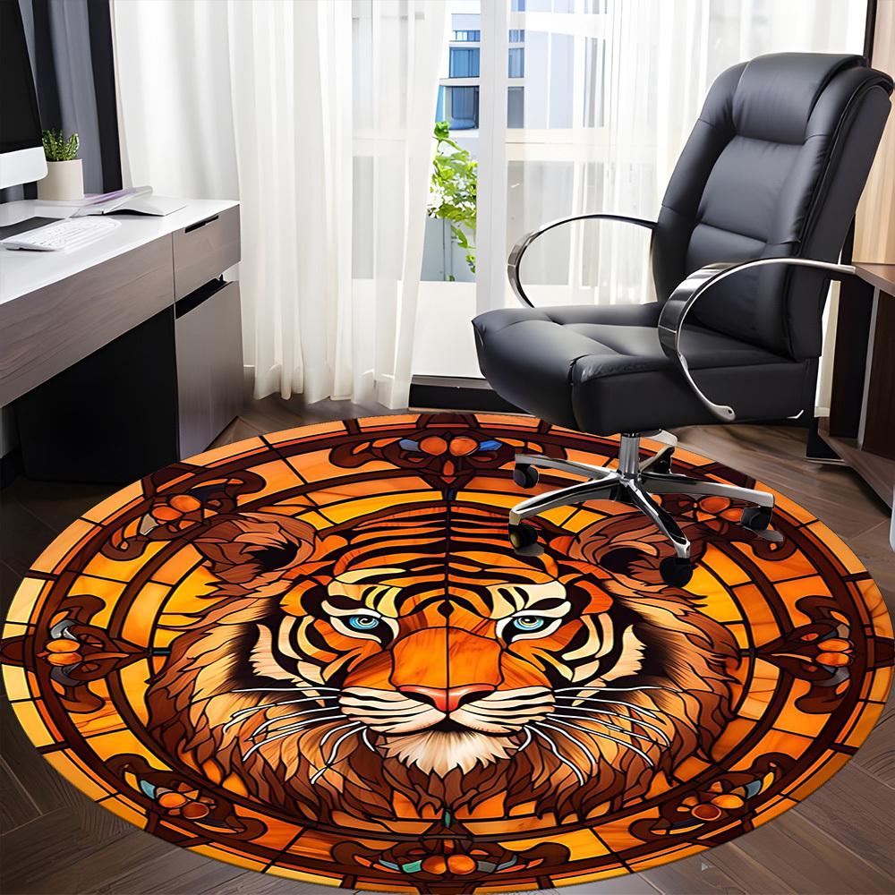 1PCTiger Stained_Glass Office Round Area Rug,  Mat Suitable For Office, Under Office Chairs Bedroom Living Room Home Decor, Room Deco