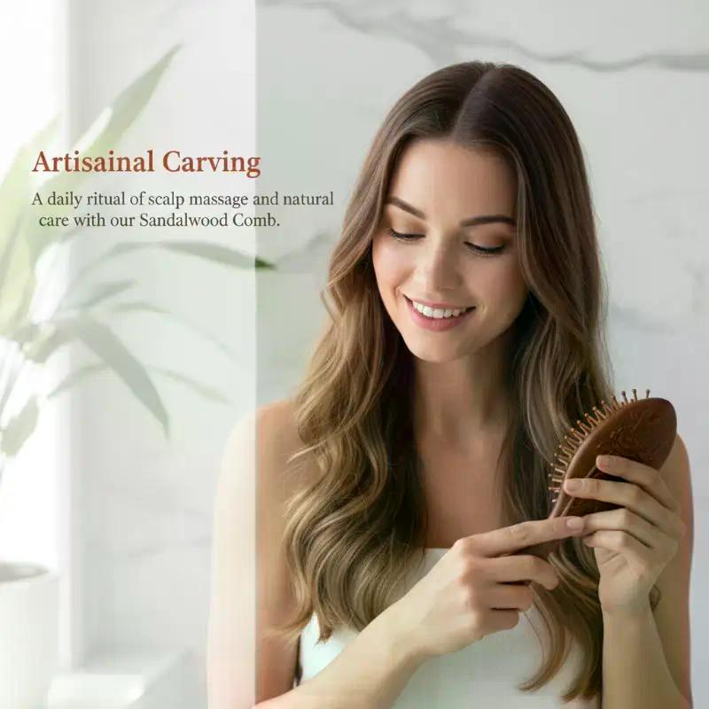 Wood Air-Cushion Massage Comb – Hand-Finished Oval Wooden Hair Comb for Scalp Stimulation & Gentle Detangling