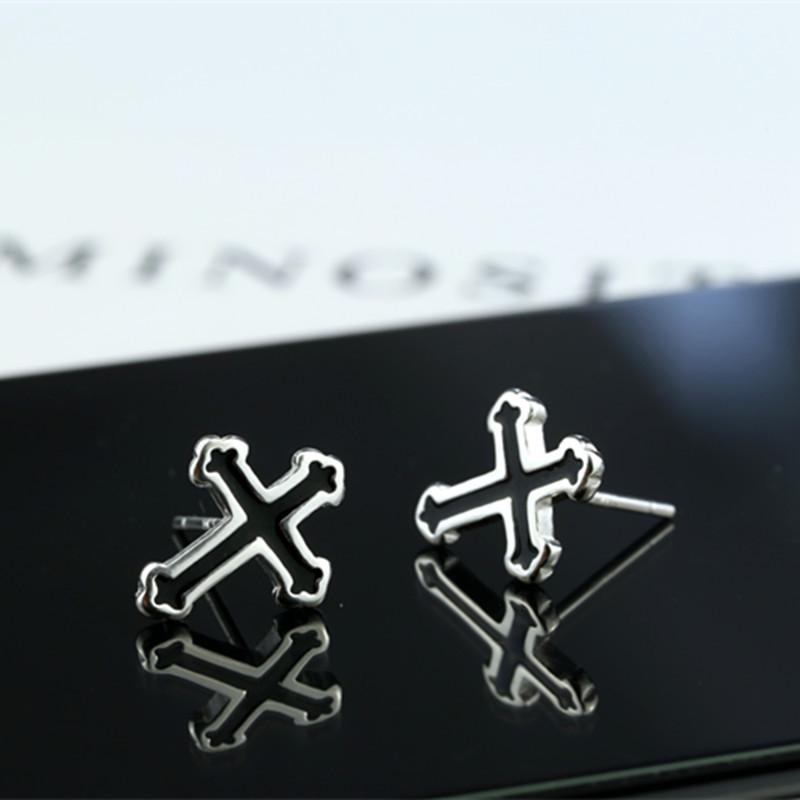 2023 Men's & Women's Black Cross Needle Stud Earrings: 925 Silver, Simple Piercing Jewelry