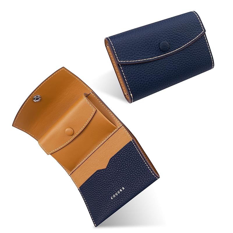 

[COGURE] Kogre wallet tri-fold ladies men s genuine leather shrink calf leather compact brand mini wallet wallet coin purse card holder with gift box