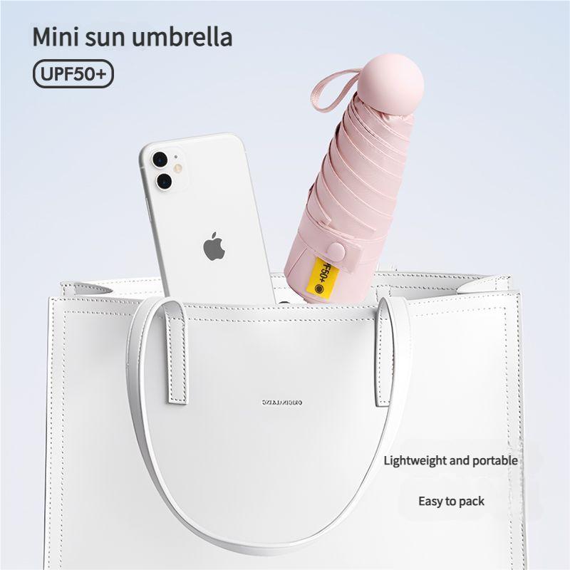 Mini Capsule Umbrella Five-Fold Six-Rib UPF50+ Sunshade UV Protection Compact Foldable Rain Umbrella for All Weather