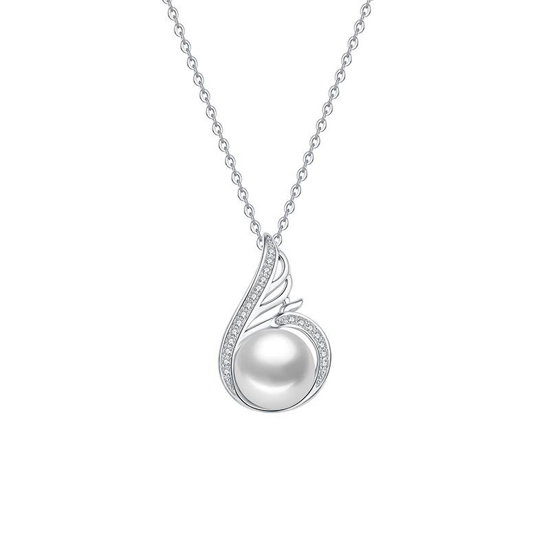 Fashionable S925 Sterling Silver Phoenix Pendant Necklace with Freshwater Pearl and Diamonds S925 Silver