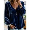 Womens V-Neck Velvet Loose Long Sleeve Top - Soft Casual Shirt In Solid Colors 2026