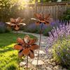 Yousheng Rustic Flower Ground Stake, Vintage Metal Garden Art, Weather-Resistant Rusted Iron Yard Decor for Lawn Pathway Patio and Planters