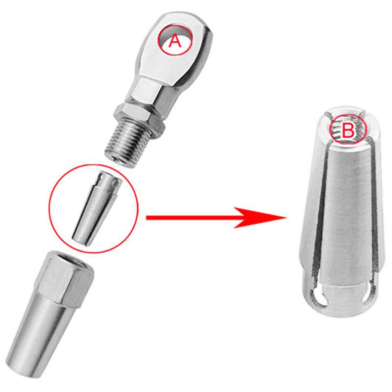 A03E-2Pcs Marine Grade 316 Stainless Steel Swageless Eye Terminal Wire Cable Rope Diy Fitting Rigging Hardware Balustrade Kit