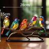 Stained Birds On Branch Desktop Ornaments Home Accessories Home Decor Glass Bird Sculpture Table Accent Colored Figurine Metal