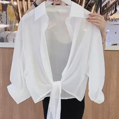 Damen Kurzer Sommer Chiffon Cardigan mit Schal zum Sonnenschutz