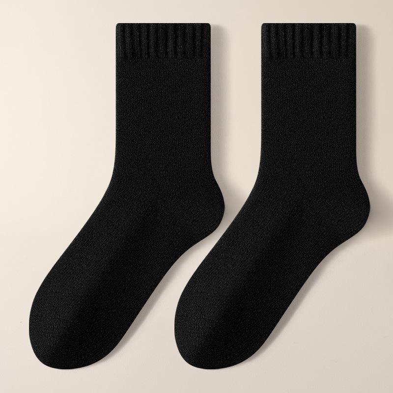 Men's Mid-calf Winter Warm High-elasticity Socks, Men's Socks, Anti-odor and Sweat-absorbing Solid Color Super Thick Wool Socks