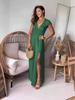 Women's Deep V-neck Pleated High-waisted Slit Evening Gown