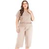 Plus Size Women Casual Sports Short Sleeve T-shirt+drawstring Shorts Two Piece Set