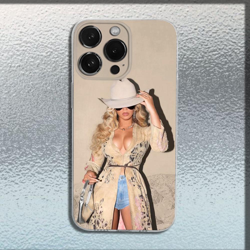 Singer B-Beyonce Cowboy Phone Case For iPhone 16,15,14,13,12,11 Plus,Pro,Max,XR,XS,X,Plus,SE,Mini Transparent Soft Cover