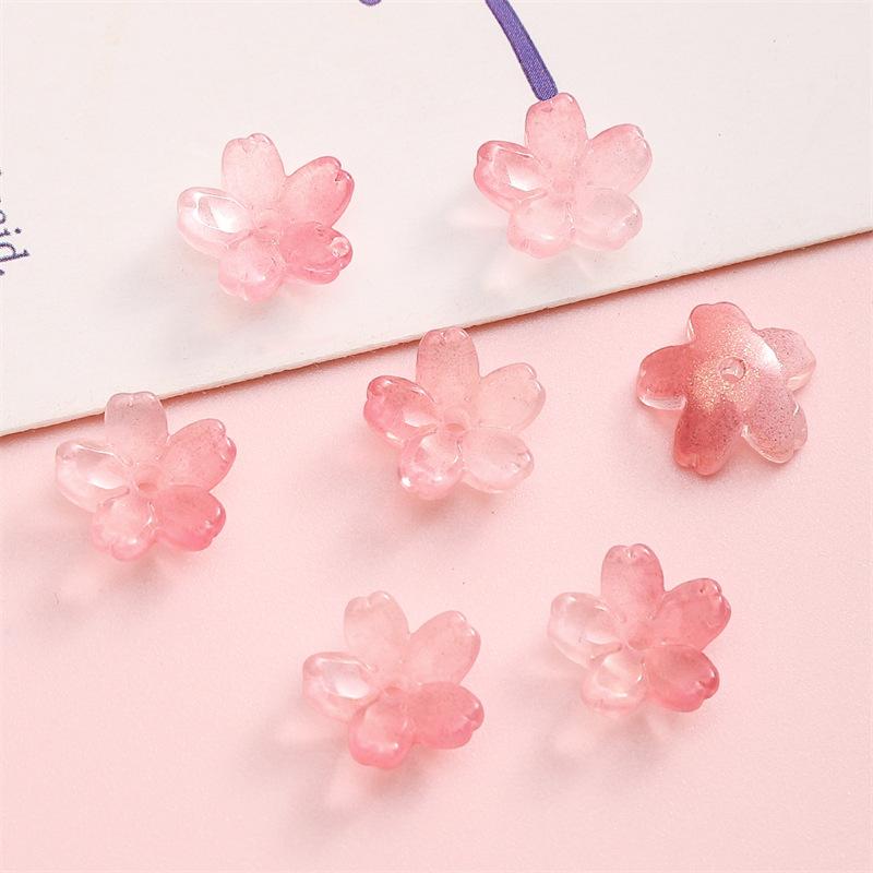 Glass Gradient Cherry Blossom Three-dimensional Accessories Beading Accessories Handmade Diy Bracelet Spacer Beads Accessories Strings Loose Beads