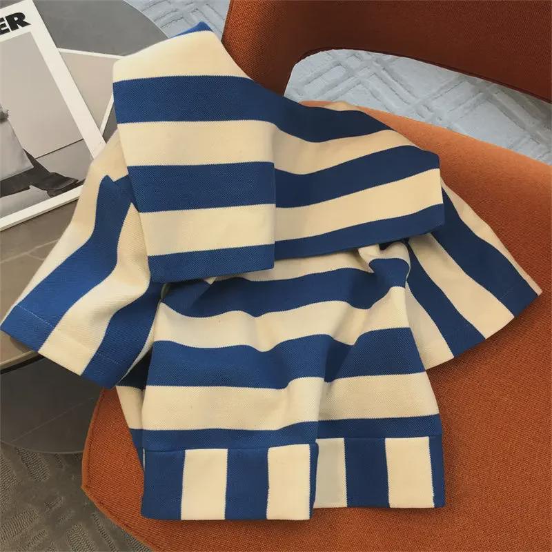 Women's Summer 2023 Casual Striped Two-Piece Suit: Short-Sleeve Top and Shorts for a Chic, Relaxed Style