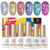 BORN PRETTY Gel Nail Color Glitter Holographic 6 Colors Polish Art Set Gel, Glitter, Spring/Summer Nails, (Gold, Blue), UV/LED Compatible, Type,