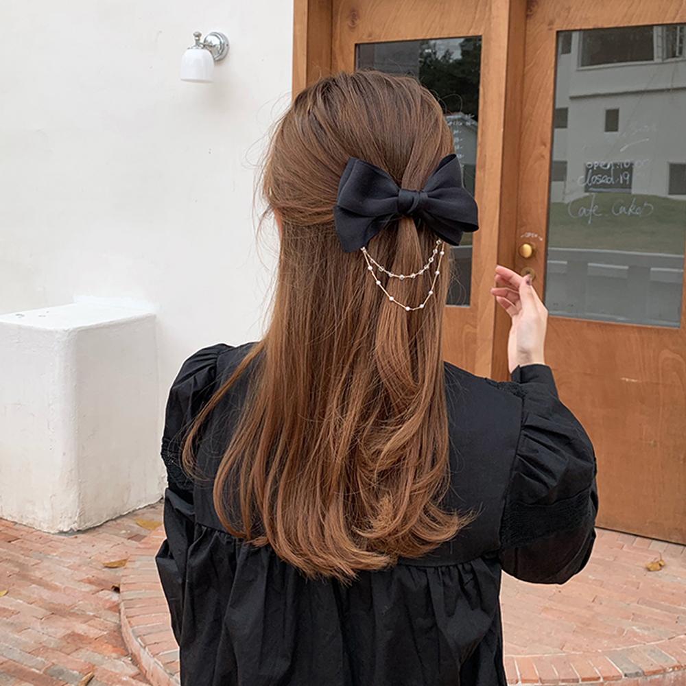 

Fashion Sweet Hairpins Tassel Women Big Chain Pearl Barrette Bow Hair Clips Satin Hairpin