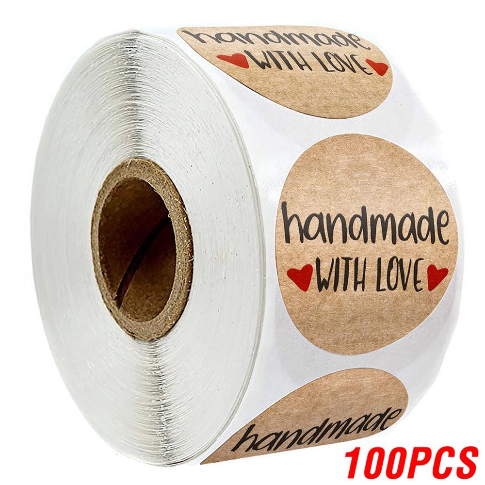 100-500Pcs Vintage Kraft Paper Stickers Scrapbook Gift Stationery Label Stickers Handmade With Love Thank You For The Stickers