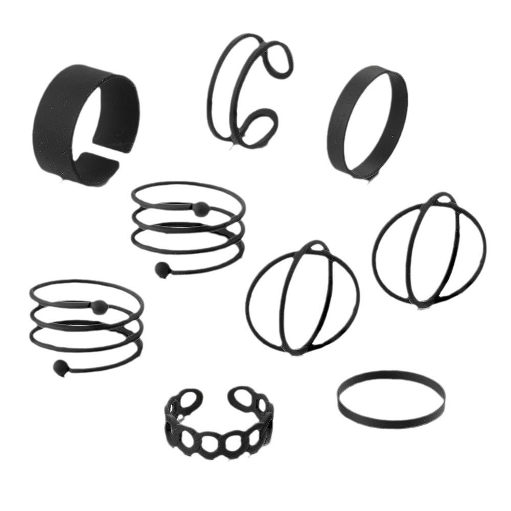 European and American Trendy Black 9-Piece Ring Set
