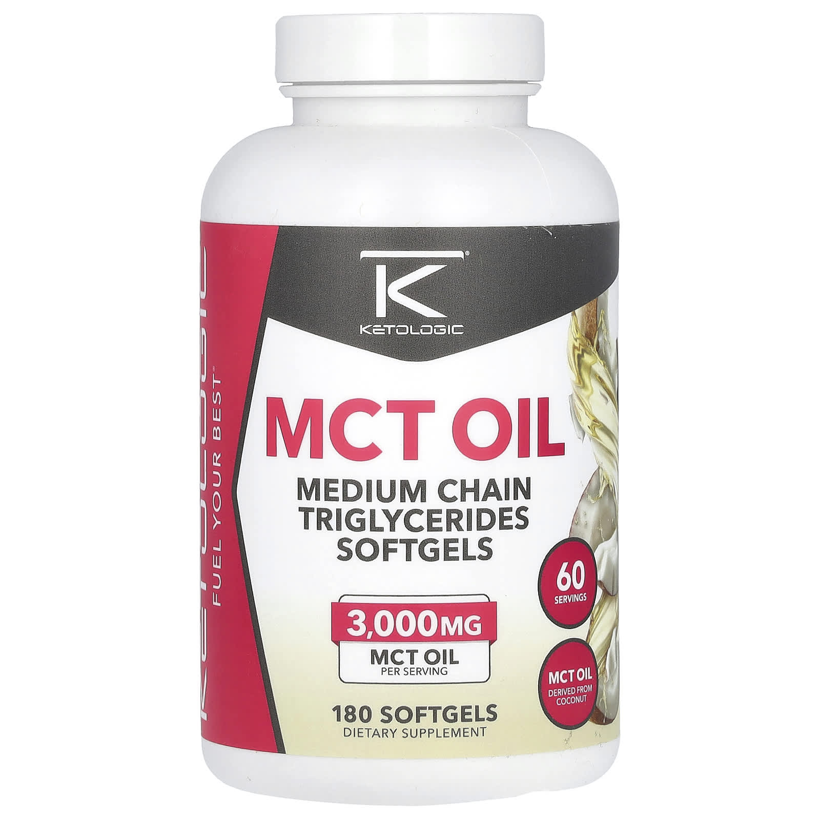 

KetoLogic, олія MCT, 3000 мг, 180 м яких капсул (1000 мг на капсулу)