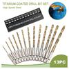 13 szt. System Brytyjski Uchwyt Sześciokątny Powłoka Tytanowa Wiertło Kręte 1/16-1/4 Zestaw Narzędzi Wiertarskich Wkrętarka Wiertarka Elektryczna
