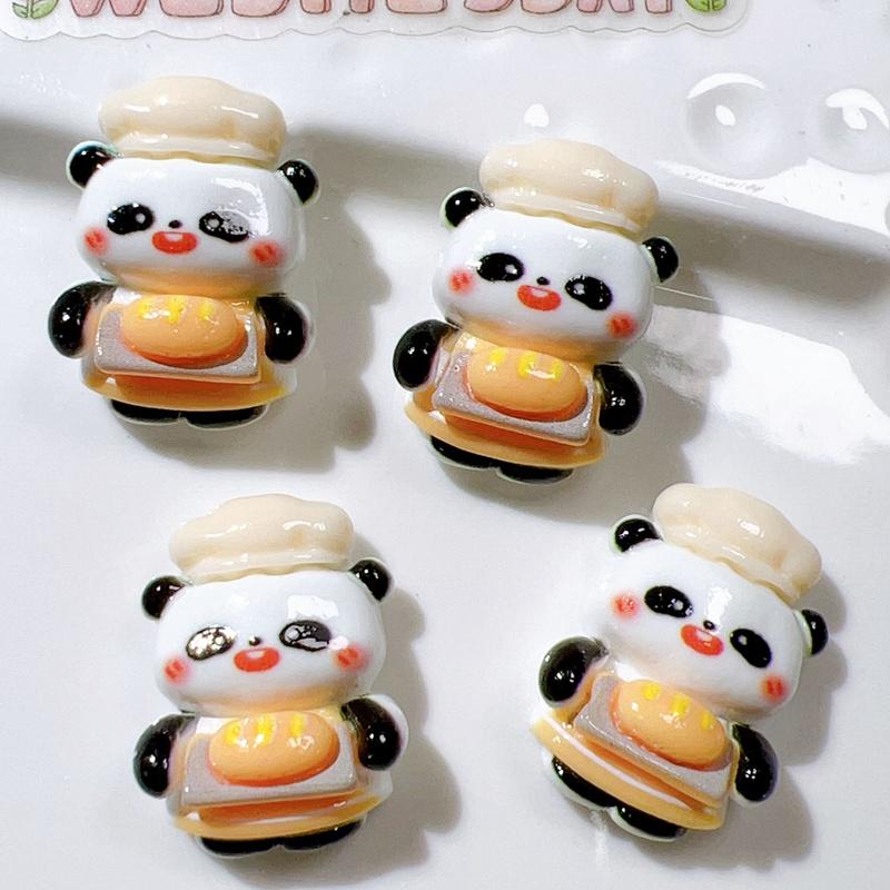 10Pcs New Cute Resin Mini Chef Panda Series Flat Back Manicure Parts Embellishments For Hair Bows Accessories