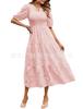 Spot new European and American women's clothing lace short sleeves front and rear collection waist crew neck dress women