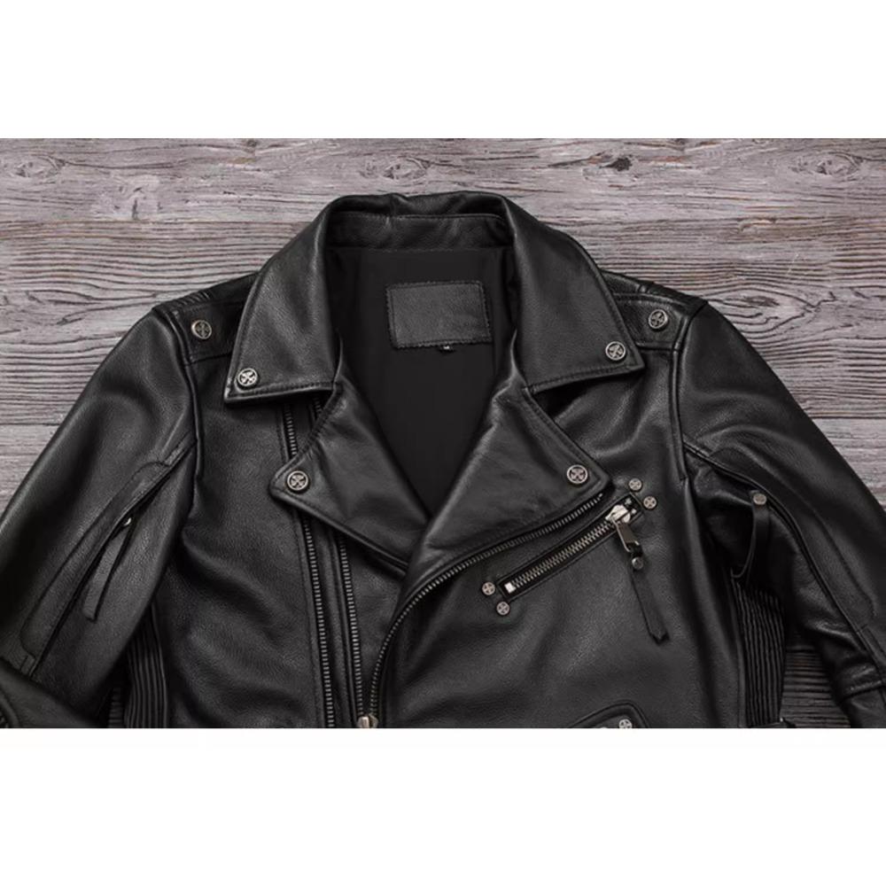 Chinese Size Heavy Motorcycle Jacket Natural Cowhide Leather Top Layer Causal Vintage Retro Moto Suit Leather Coat Winter