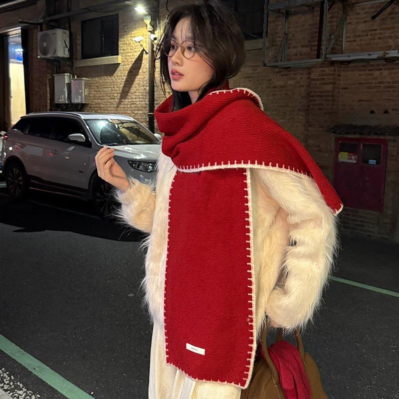 Snow Night Christmas Red Super Soft Wool Blended Scarf Heavy Industry Edge Locking Craft Versatile Couple Scarf