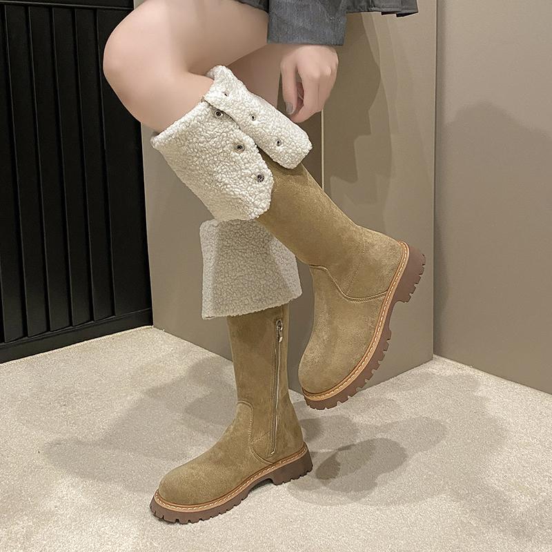 Female Chelsea Over The Knee Boots 2025 Winter Trend Shoes Women Side Zipper Boots Keep Warm Retro Two Wear Lady Long Boots