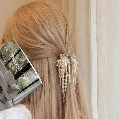 New Arrival Light Luxury Imitation Pearl Tassel Small Grip Clip Handmade Crystal Clip Trendy Water Drop Women Hair Jewelry