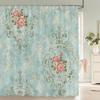 1Pc European Style Golden Flowers Shower Curtain Waterproof Fabric,Floral Print Partition Curtain Decorate Bathroom Curtain