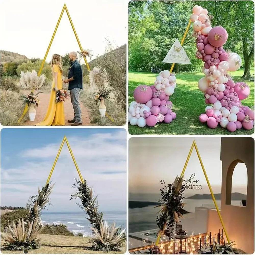 Runtow 1pc Gold Triangle Metal Wedding Arch Bracket, Birthday Party Background Bracket ,Party Decoration
