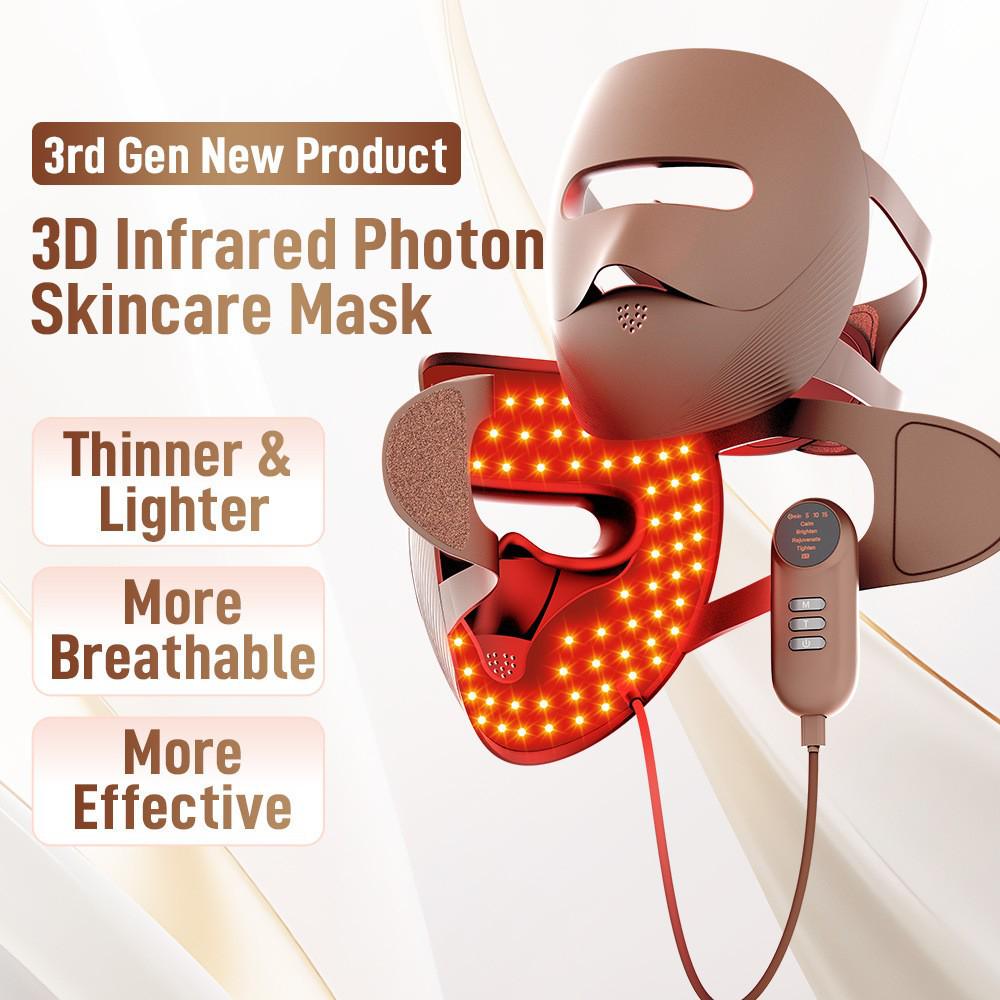 Photon Skin Rejuvenation LED Face Mask with Neck - Red & Green Light Therapy for Home Use To Brighten Skin Tone